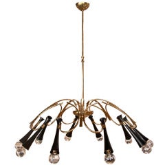 1950 Italian Chandelier with Black Lacquered Cones