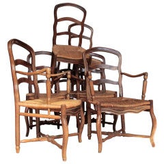 Antique Italian 19th C. Farm Style Chairs with Thatched Seats