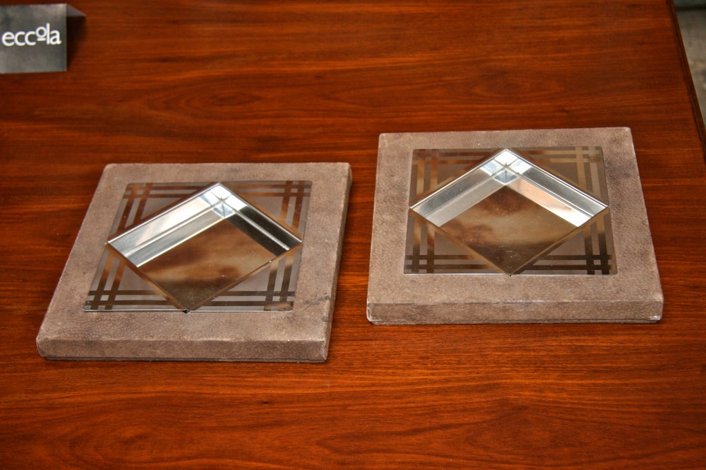 Italian 60's Brown Leather & Chrome Trays By: Willy Rizzo