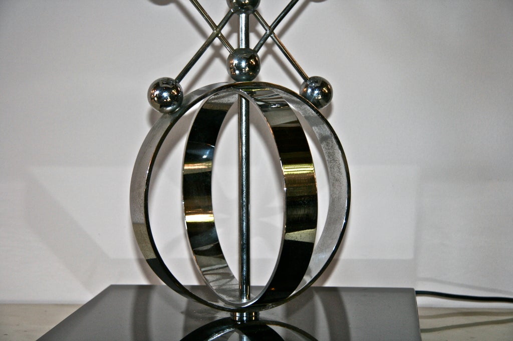 Marble Italian 70's Steel Circular Ring Table Lamp For Sale