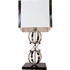 Lampe de bureau italienne circulaire à anneau en acier des années 70