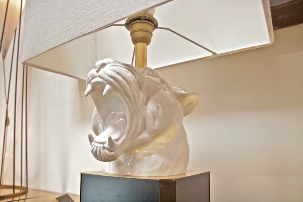 Italian Porcelain Tiger Table Lamp at 1stDibs