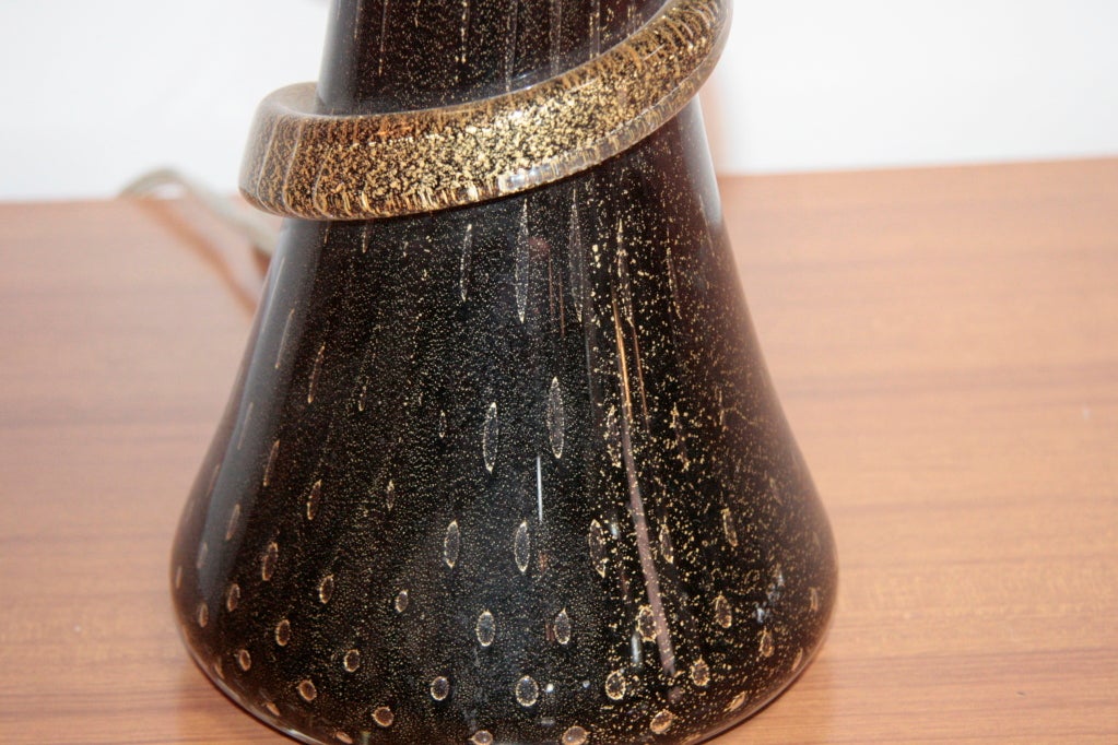 Late 20th Century Black & Gold Murano Glass Lamp with Gold Spiral