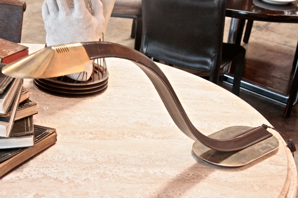 Italian Leather & Brass Cobra Table Lamp