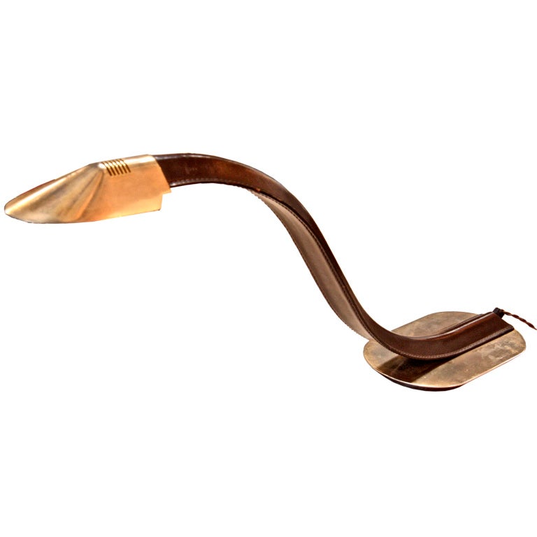 Italian Leather 
Brass Cobra Table Lamp