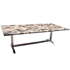 Parchment and Resin Dining Table with Stainless Steel Base