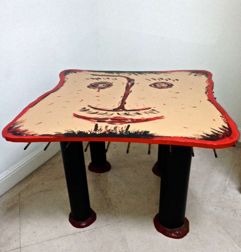 Very rare table by Gaetano Pesce with metal and polyeretane resin. A work of auction art.
