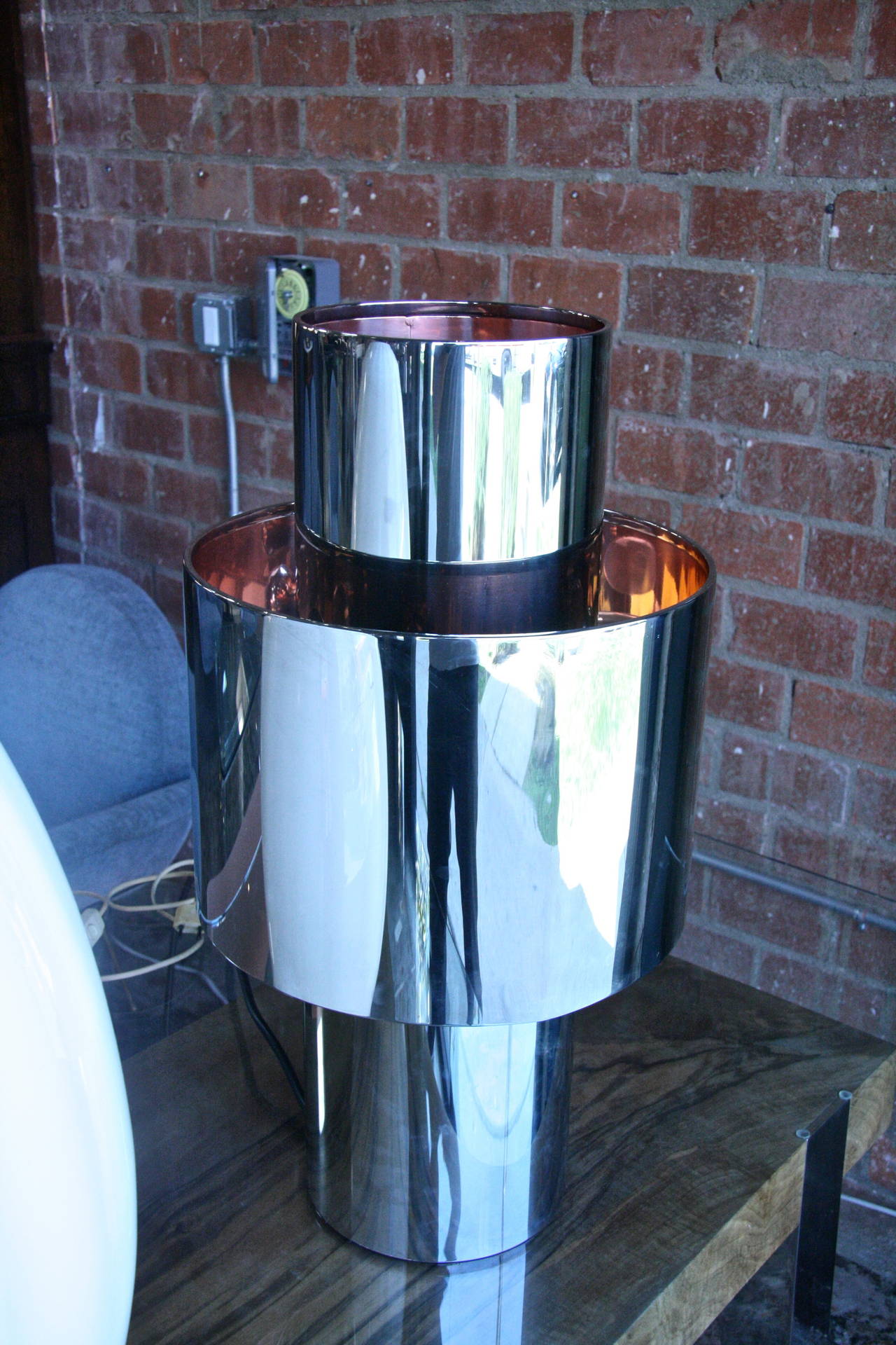 Willy Rizzo Chrome and Copper Table Lamp, 