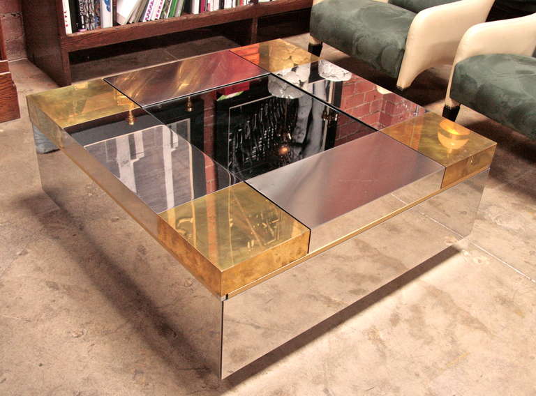 Italian Coffee Table Brass and Steel, 1960s