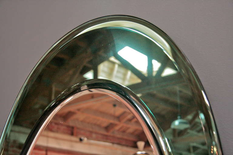 Italian 1960s Double Glass Teal Green Oval Mirror 1