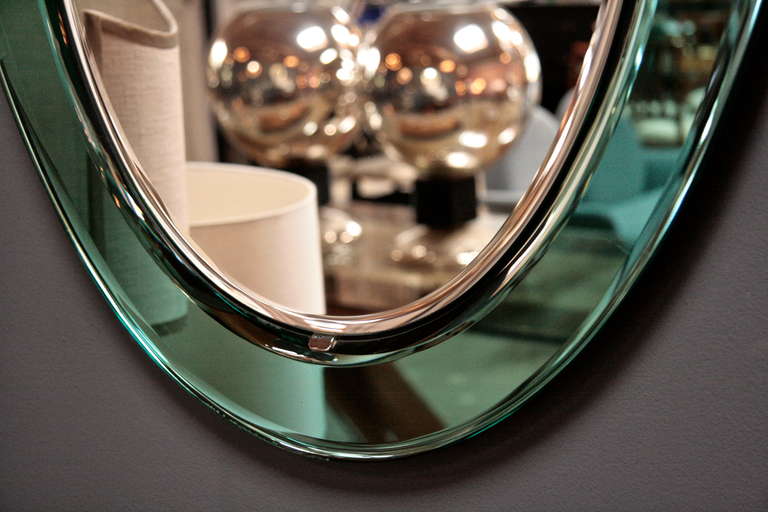Italian 1960s Double Glass Teal Green Oval Mirror 2
