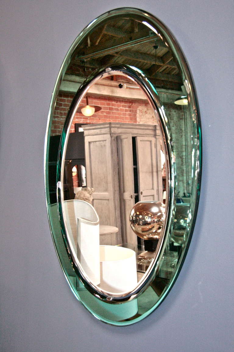 Mid-20th Century Italian 1960s Double Glass Teal Green Oval Mirror