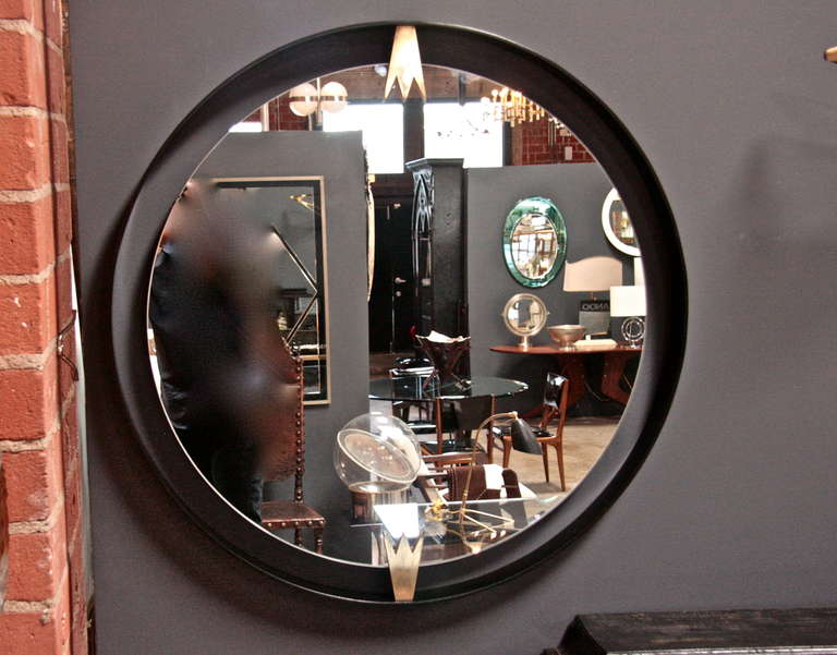 20th Century Iron and Brass Moderne Mirror