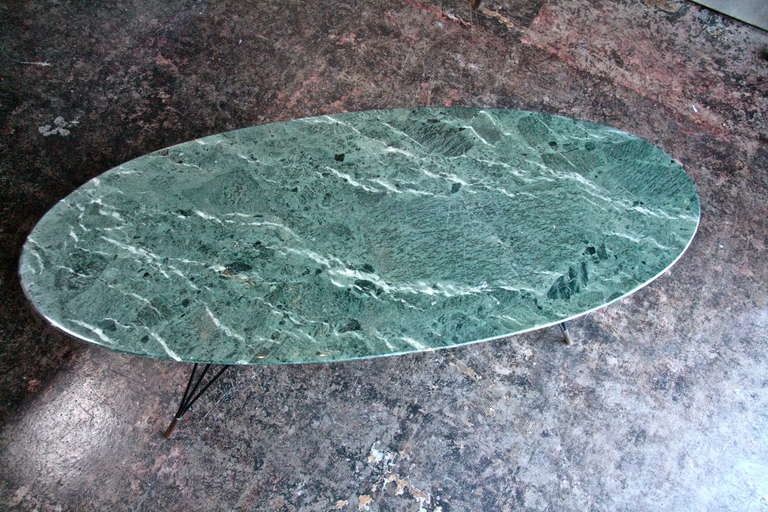 Italian 50's Green Marble  Top Coffee Table In Excellent Condition In Los Angeles, CA