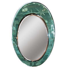 Italian 1960s Double Glass Teal Green Oval Mirror