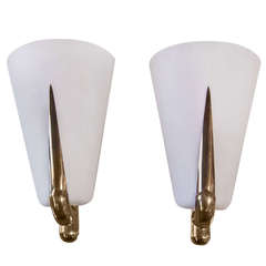 Italian 60s Sconces with Frosted Milk Glass