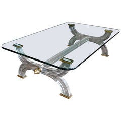 Italian 1960s Plexiglass and Brass Coffee Table