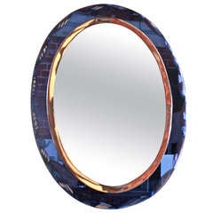 Italian Mirror with Cobalt Blue Glass Frame 1960