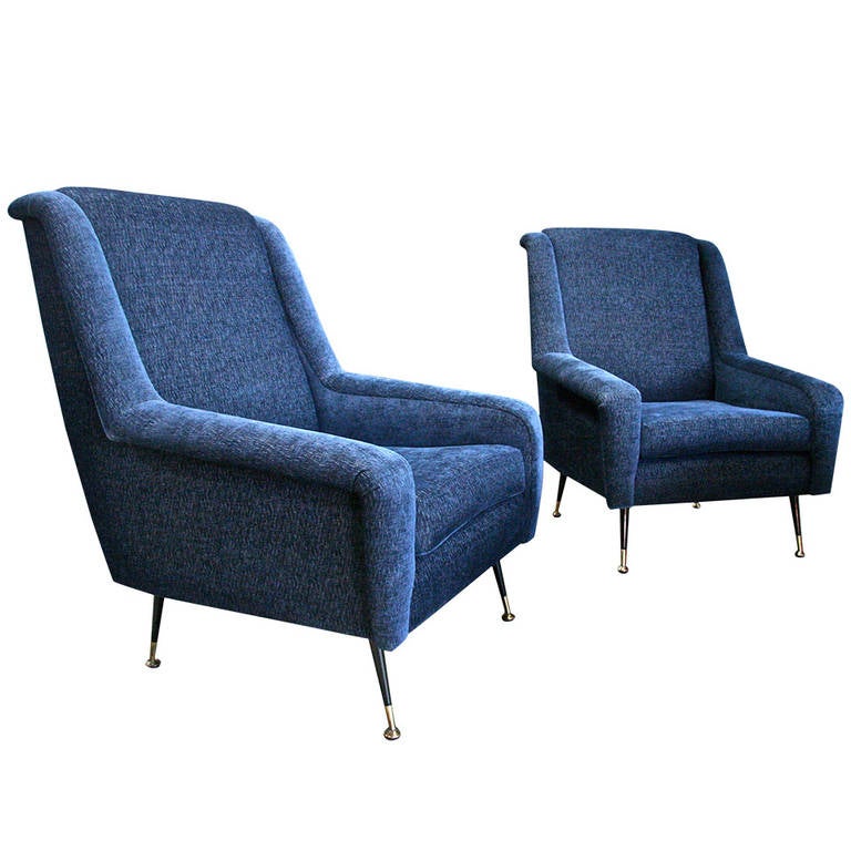 Italian 1950s Blue Armchairs
