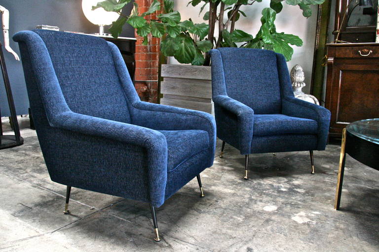 Italian 1950s Blue Armchairs In Excellent Condition In Los Angeles, CA