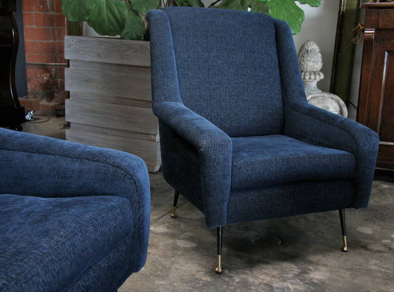 Italian 1950s Blue Armchairs 1