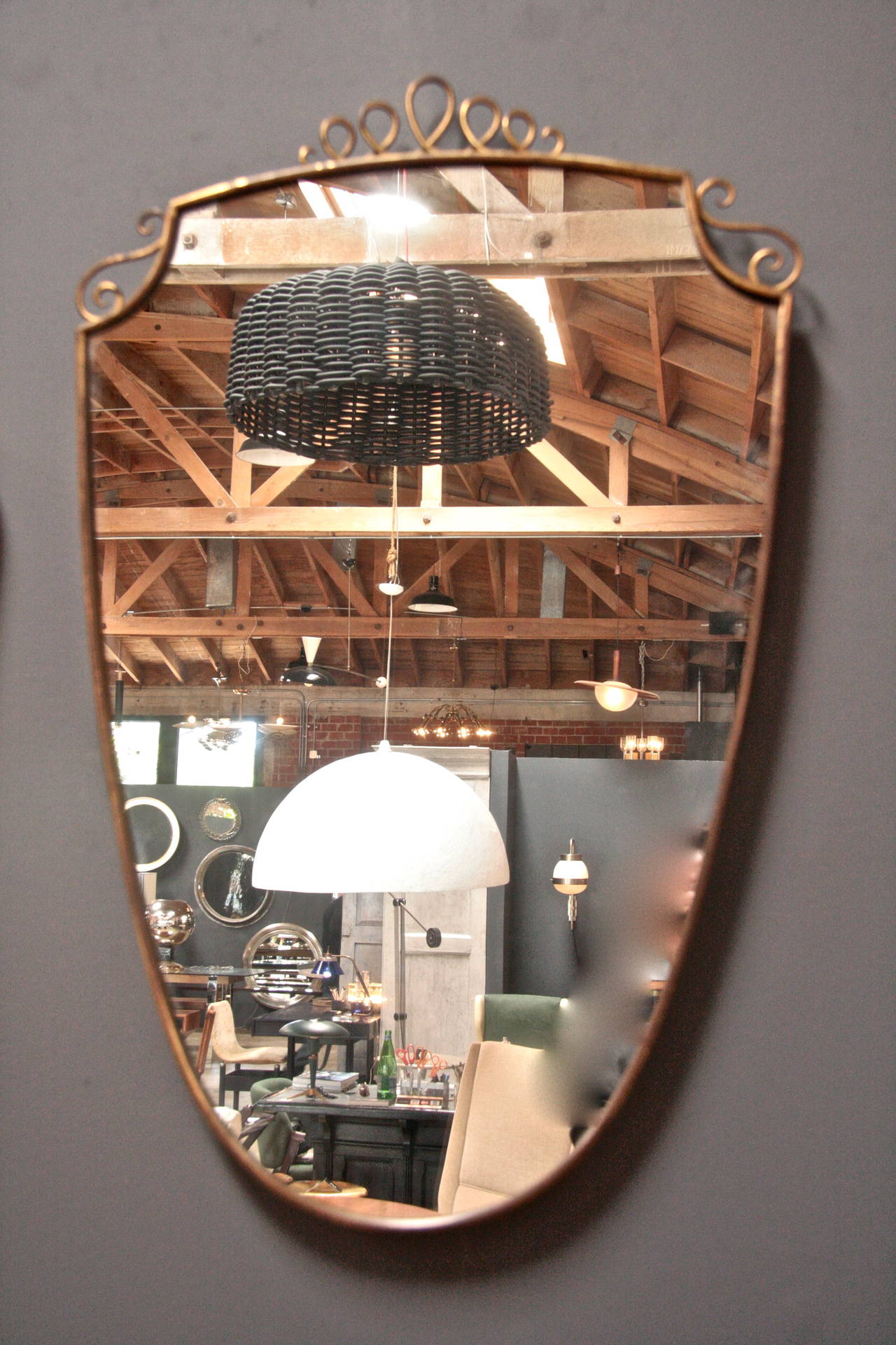 Mid- Century Italian Large Mirror with Brass Frame In Good Condition In Los Angeles, CA