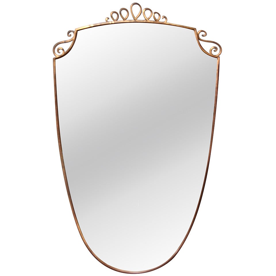 Mid- Century Italian Large Mirror with Brass Frame
