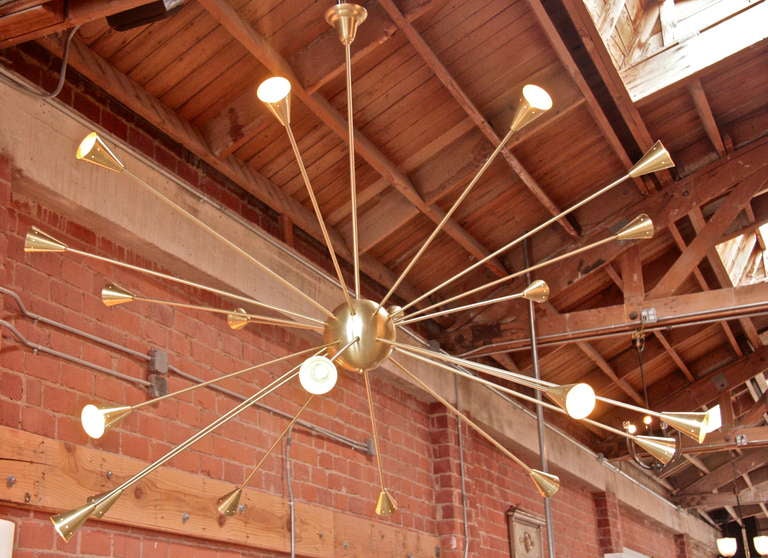 Brass Sputnik Chandelier with Twenty Arms In Excellent Condition For Sale In Los Angeles, CA