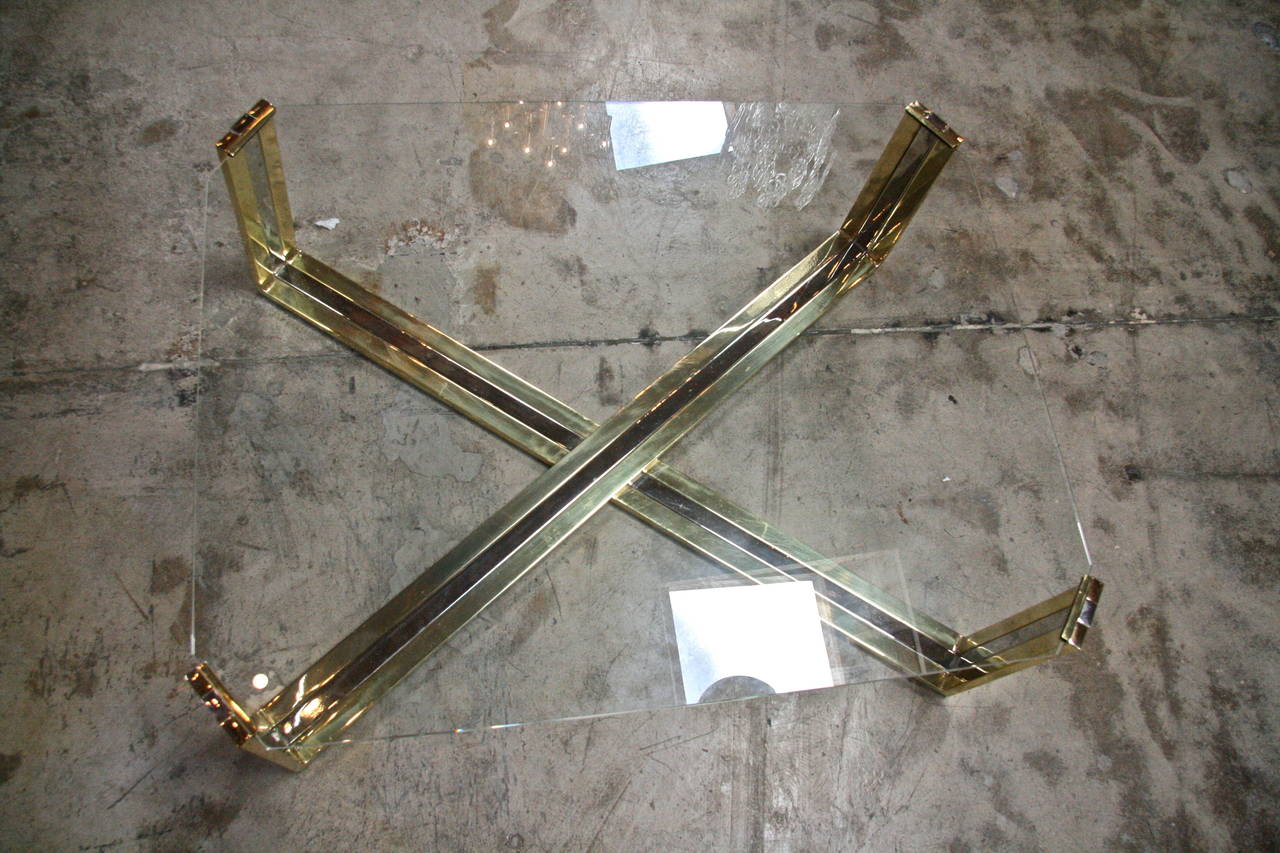 Italian Coffee Table Brass and Steel, 1960s In Excellent Condition In Los Angeles, CA