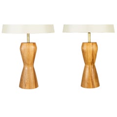 Pair of Sculptural Wood Table Lamps