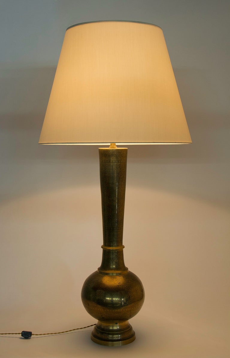 Large Etched Brass Table Lamps