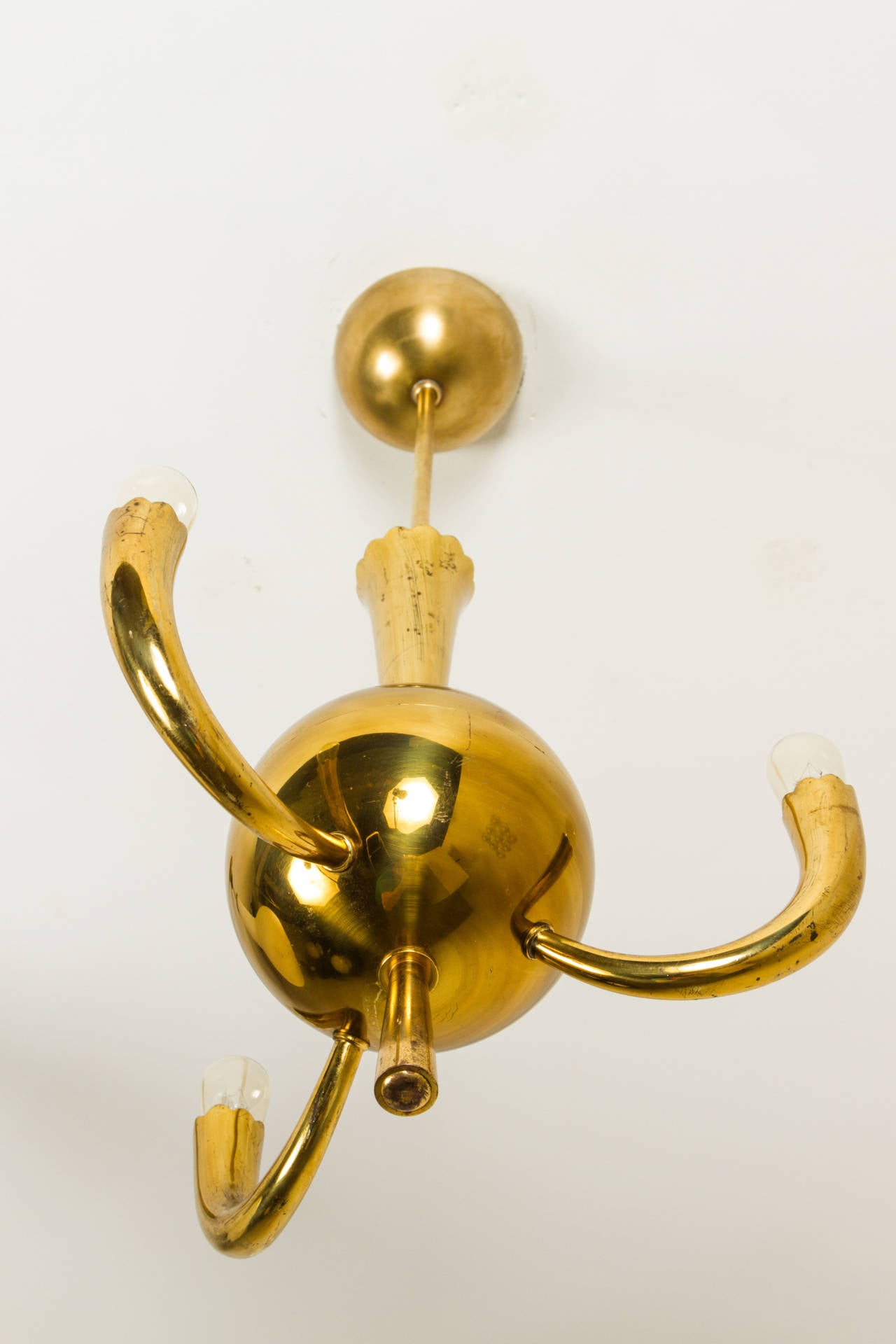 Petite Three Arm Italian Brass Chandelier 3
