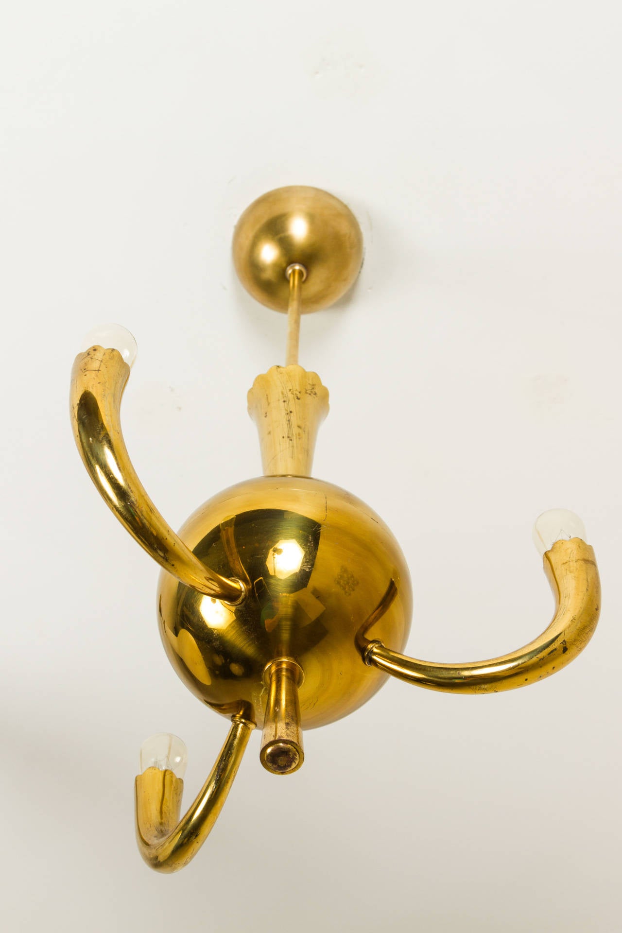 Petite Three Arm Italian Brass Chandelier at 1stdibs