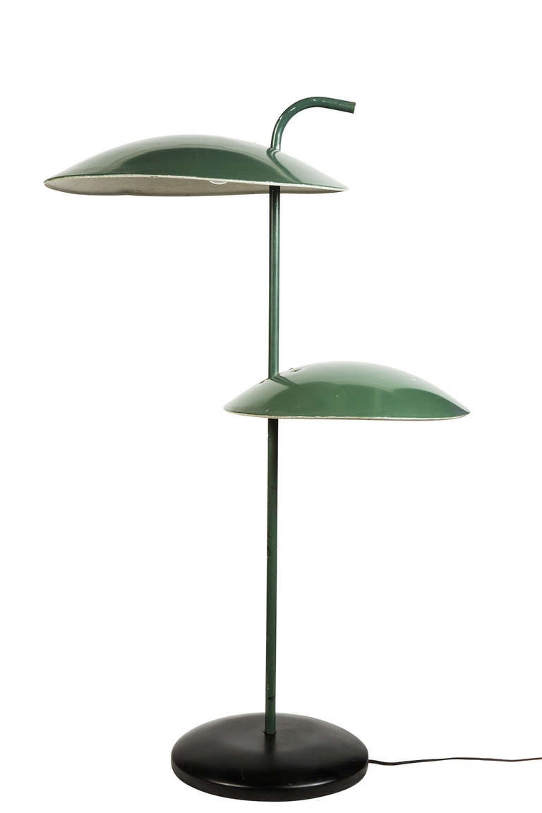 A Double Shade Table Lamp 
with original green enameled aluminum shades
Possibly a custom lamp