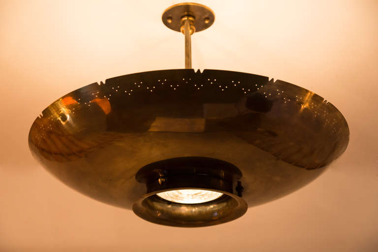 Perforated Brass Pendant with Molded Glass Downlight