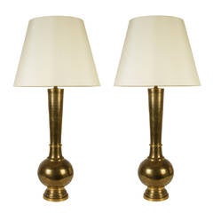 Large Etched Brass Table Lamps