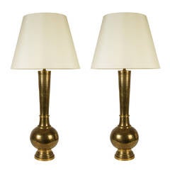 Large Etched Brass Table Lamps