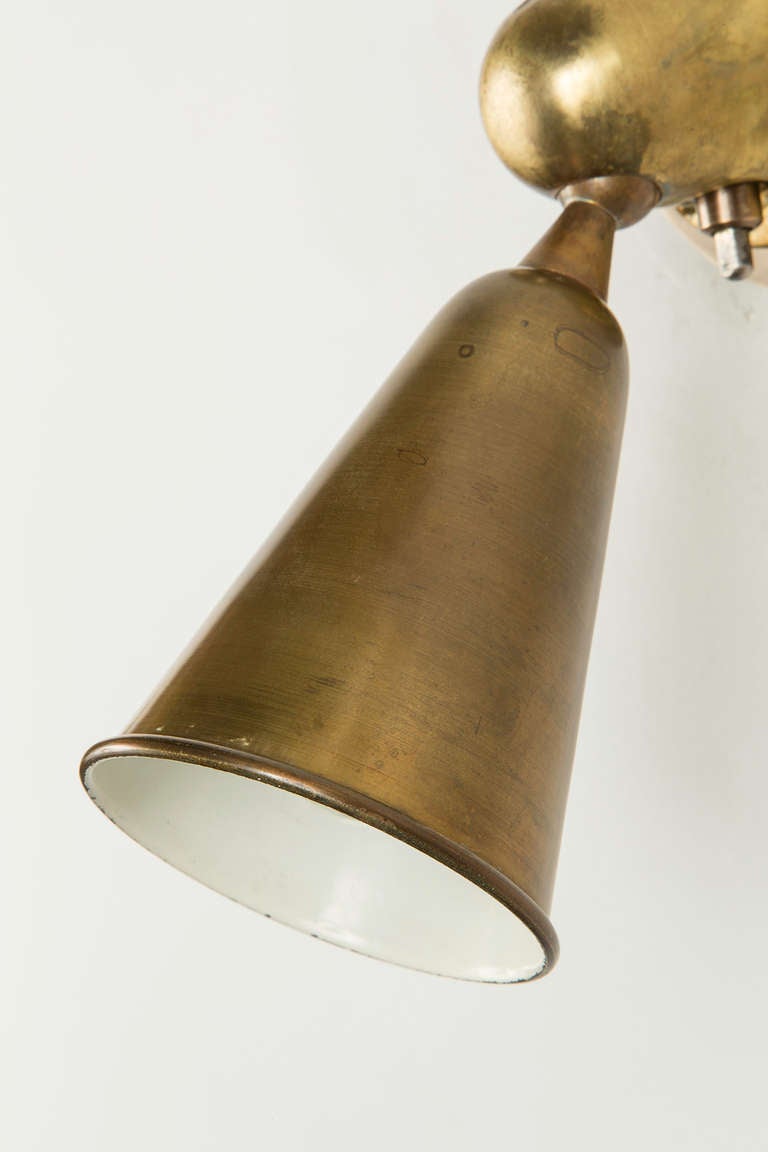 Italian Industrial Brass Sconces In Excellent Condition In Los Angeles, CA
