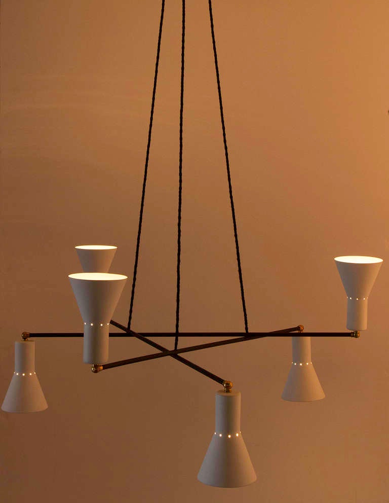 Mid-Century Modern Rewire Custom Multicone Chandelier en vente