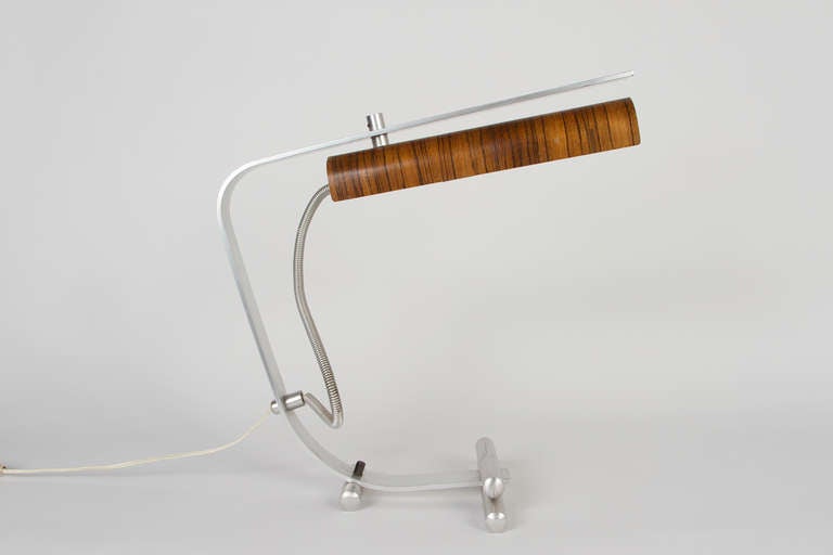 Mid-Century Modern Wood and Stainless Steel Italian Table Lamp