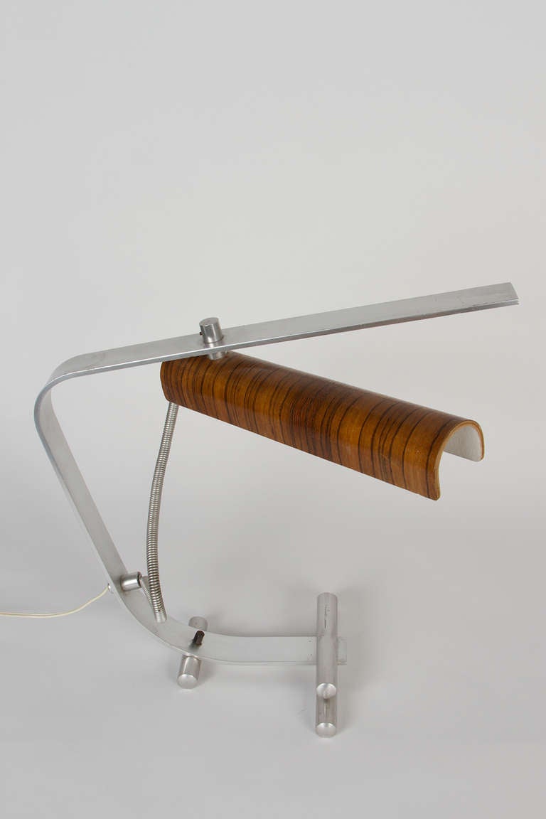 Wood and Stainless Steel Italian Table Lamp In Excellent Condition In Los Angeles, CA
