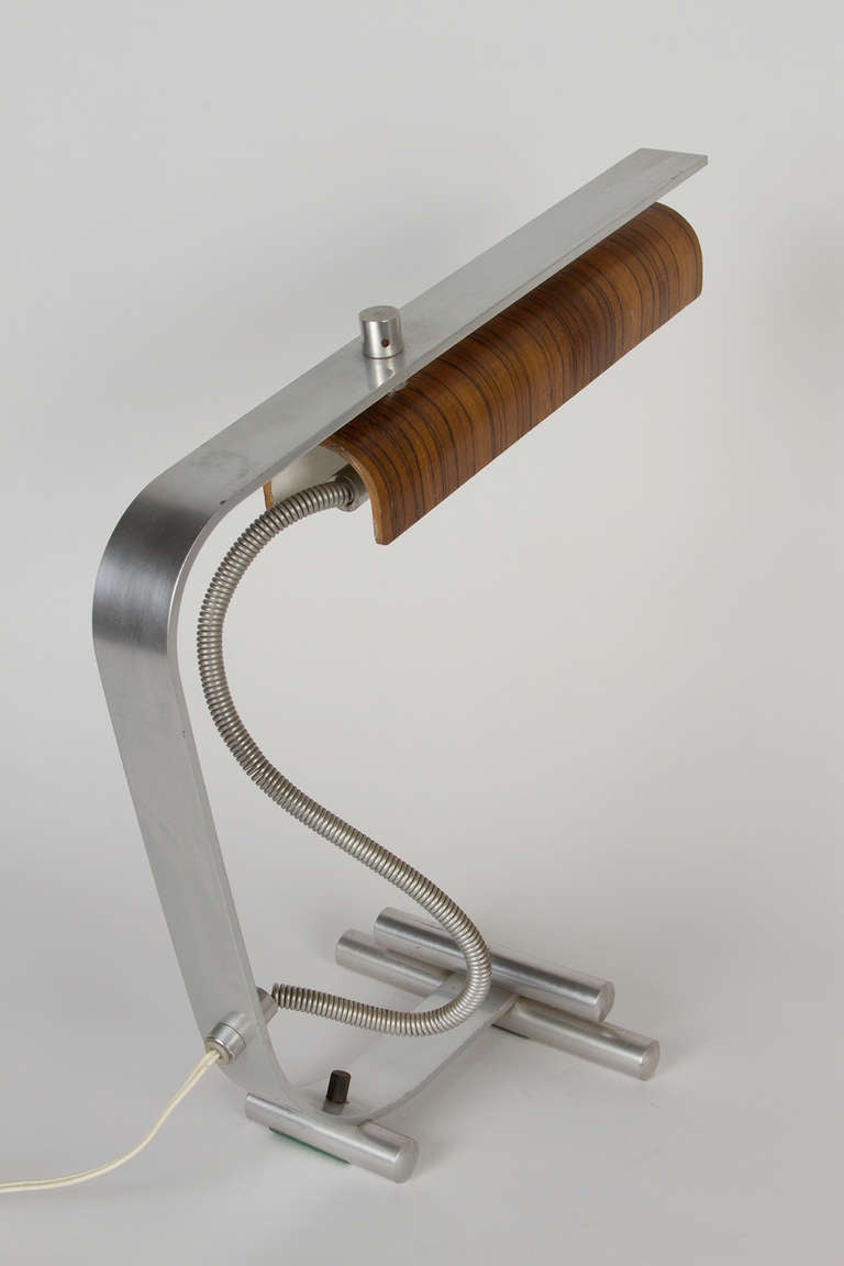 Mid-20th Century Wood and Stainless Steel Italian Table Lamp