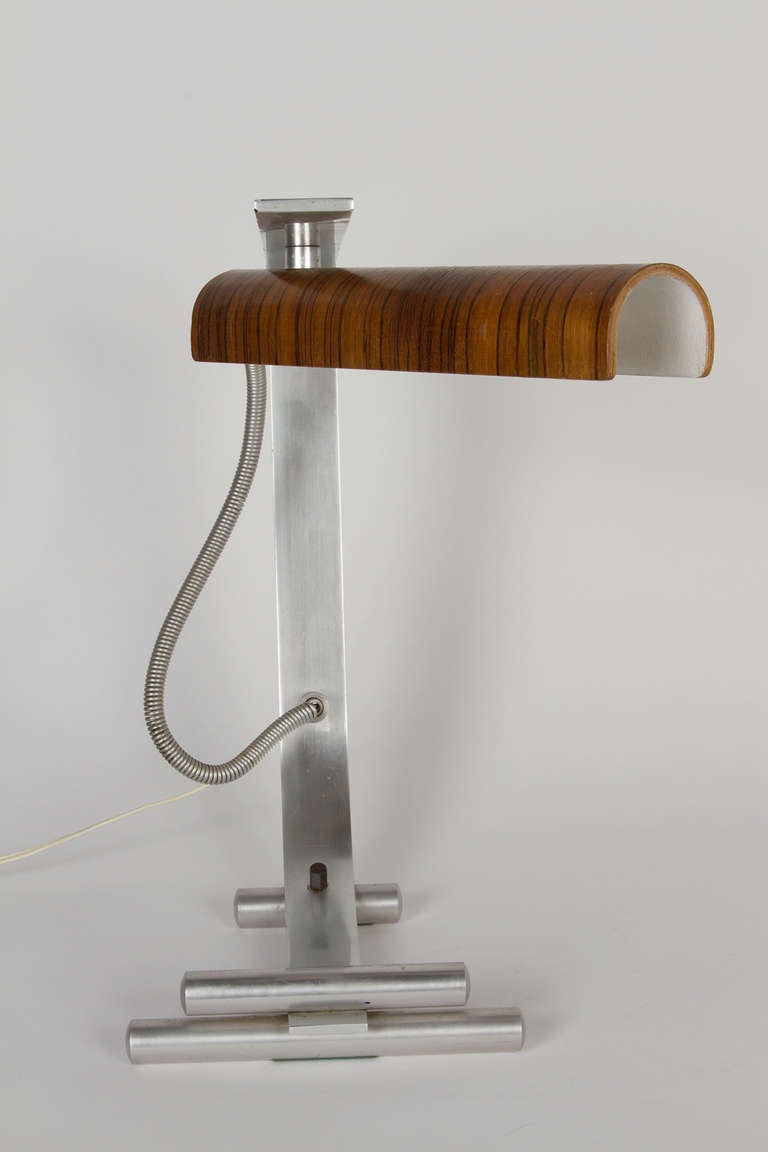 Aluminum Wood and Stainless Steel Italian Table Lamp