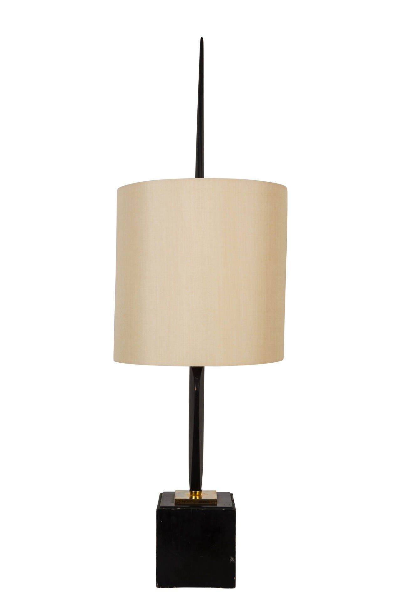 Wood table lamp with custom shade.