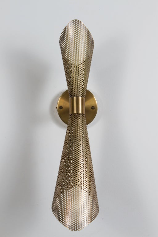 Mid-Century Modern Rewire Custom Brass Perforated Sconce For Sale