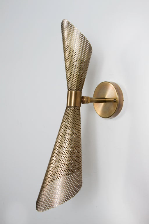 American Rewire Custom Brass Perforated Sconce For Sale