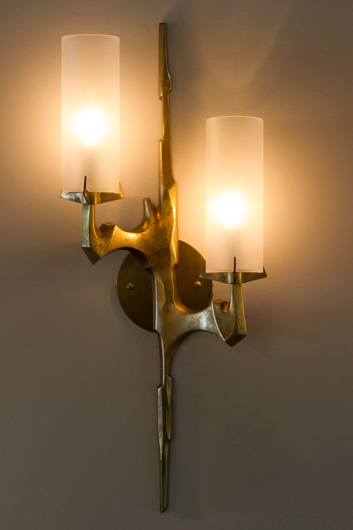 French Unique Pair of Felix Agostini Attributed Wall Lamps