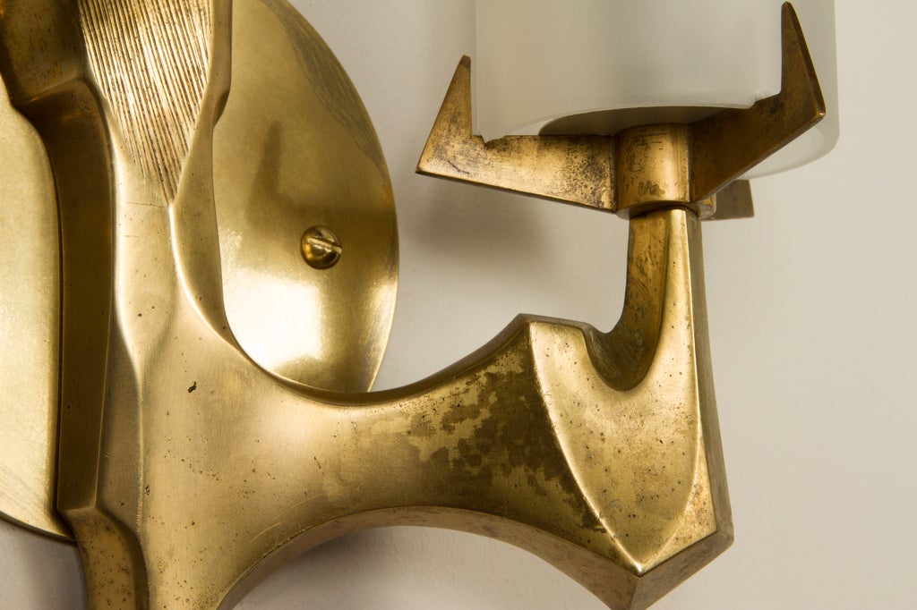 Bronze Unique Pair of Felix Agostini Attributed Wall Lamps