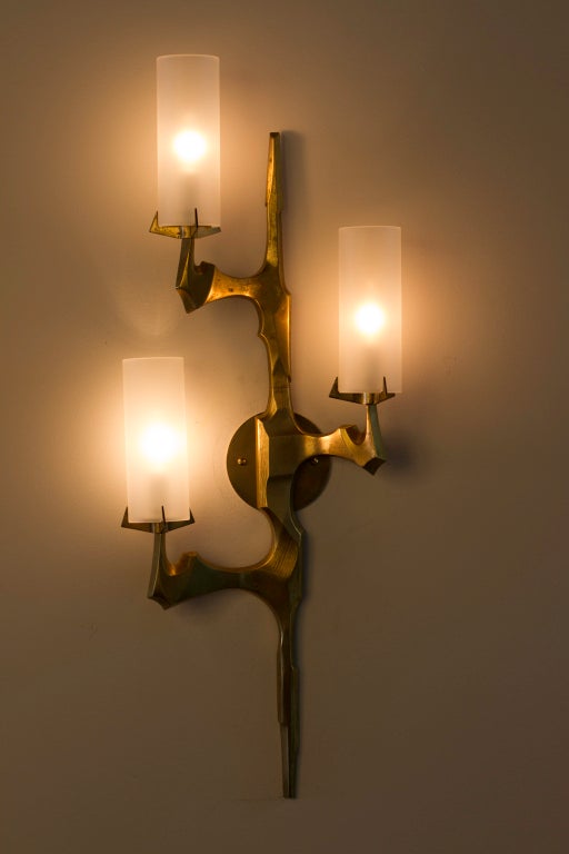 Unique Pair of Felix Agostini Attributed Wall Lamps In Excellent Condition In Los Angeles, CA