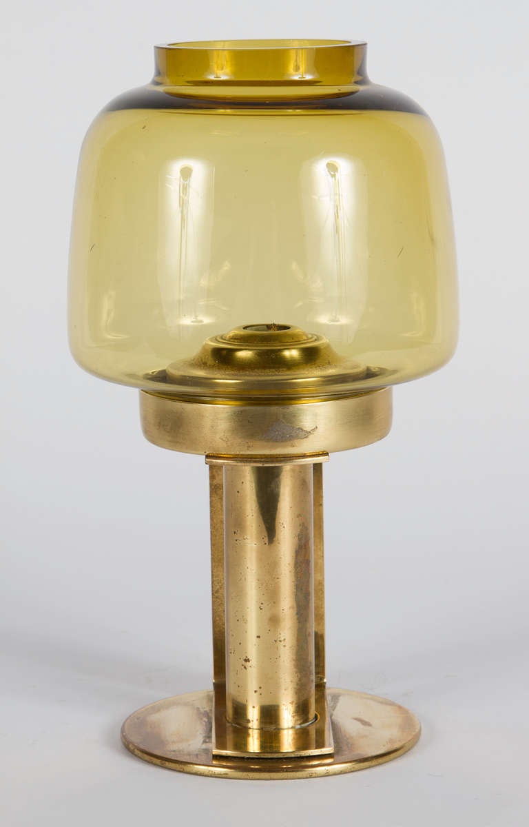 Amber glass and brass candleholder by Hans-Agne Jakobsson